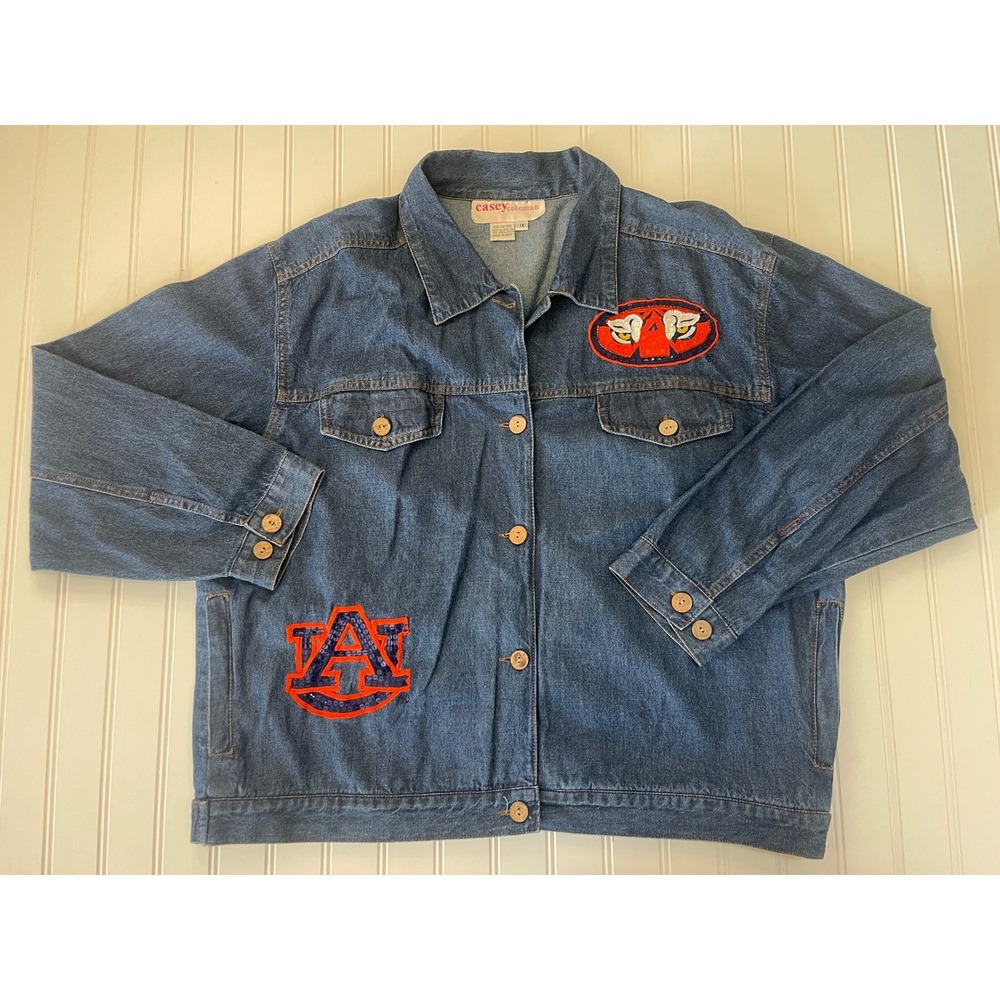 Vintage Casey Coleman Auburn Tigers Denim Jacket Womens 1X Sequin Blue Jean